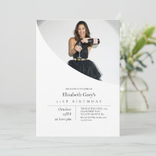 Invitación Elegante Foto en Blanco y Negro Cumpleaños 21
