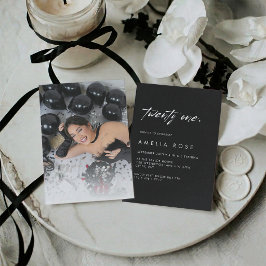 Invitación Elegante foto en blanco y negro Cumpleaños 21