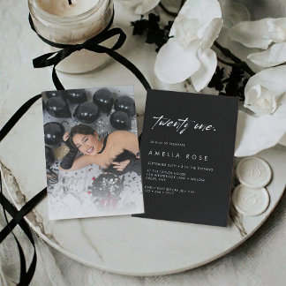 Invitación Elegante foto en blanco y negro Cumpleaños 21 