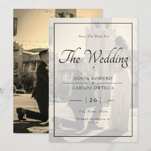 Invitación Elegante Foto En Blanco Y Negro Que Guarda La Fech