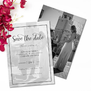 Invitación Elegante Foto En Blanco Y Negro Que Guarda La Fech