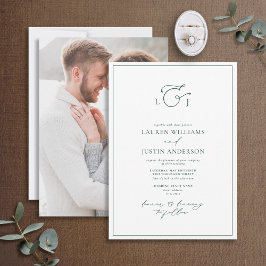 Invitación Elegante foto en monograma de caligrafía verde esm