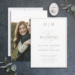 Invitación Elegante foto en monograma de caligrafía verde sab<br><div class="desc">Deje que su papelería boda capte el romanticismo y la belleza de su día especial con esta Elegante Invitación fotográfica de caligrafía verde Sage! Nuestro impresionante diseño moderno y formal incluye un borde verde sabio alrededor de la invitación. Luego se acentúa con un Monograma de parejas hermosas, personalizado con tus...</div>