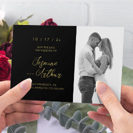 Invitación Elegante Foto en Negro y Dorado para Salvar la Fec