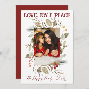 Invitación Elegante foto familiar Wreath Berries Red