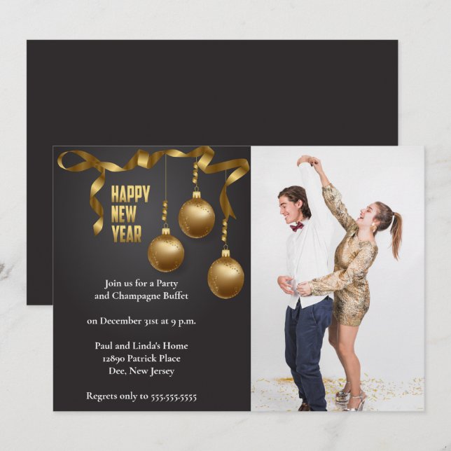 Invitación Elegante foto Fiesta de Año Nuevo (Anverso / Reverso)