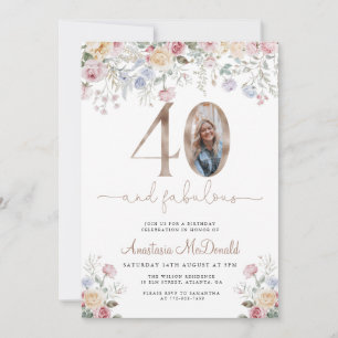 Invitación Elegante foto floral 40 cumpleaños