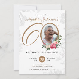 Invitación Elegante Foto Floral 60 cumpleaños
