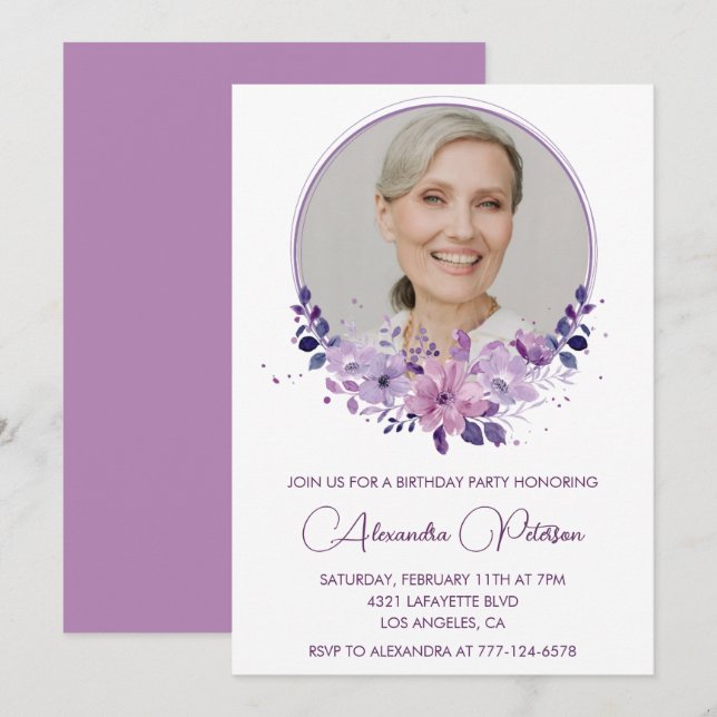Invitación Elegante foto floral boho de 82 cumpleaños (Anverso / Reverso)