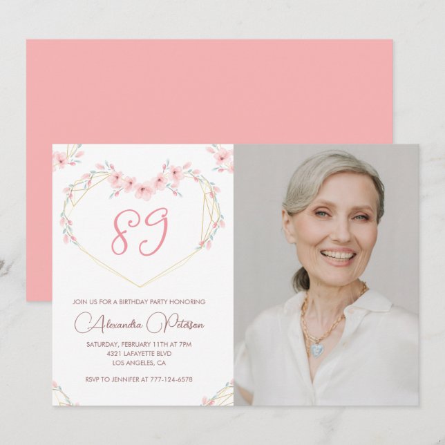 Invitación Elegante foto floral boho moderna para cumpleaños  (Anverso / Reverso)
