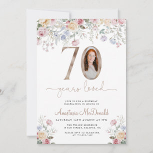 Invitación Elegante foto floral cumpleaños 70