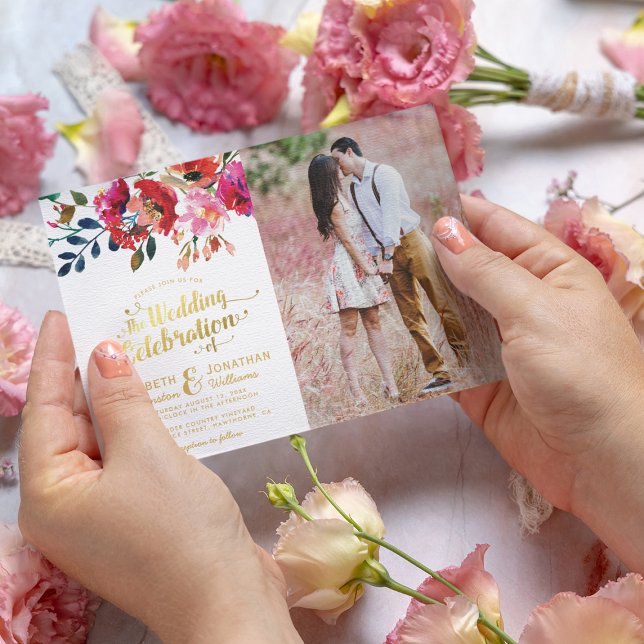 Invitación Elegante foto floral de acuarela boda (Subido por el creador)