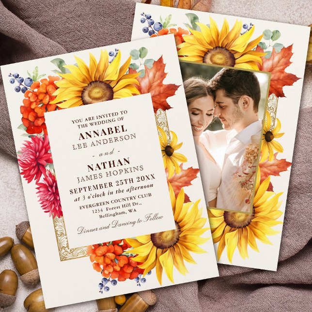 Invitación Elegante foto floral de acuarela de otoño (Subido por el creador)