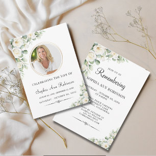 Invitación Elegante Foto Floral de Funeral y Memorial Moderno