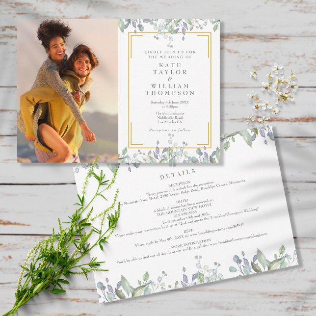 Invitación Elegante Foto Floral De Verdor Todo En Un Boda (Subido por el creador)