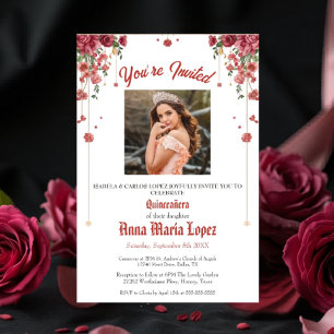 Invitación Elegante Foto Floral Mis Quince Quinceañera 15