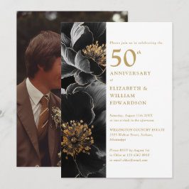 Invitación Elegante foto floral moderna de 50 aniversario