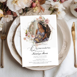 Invitación Elegante foto floral Quinceanera