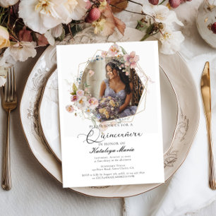 Invitación Elegante foto floral Quinceanera