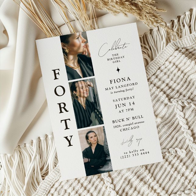 Invitación Elegante FOTO FORTY Strip 40 cumpleaños (Subido por el creador)