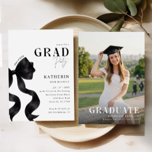 Invitación Elegante Foto Lazo Negro Fiesta de Graduación
