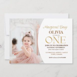 Invitación Elegante foto Minimalista 1er cumpleaños
