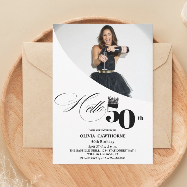 Invitación Elegante foto moderna 50 años blanco negro (Subido por el creador)