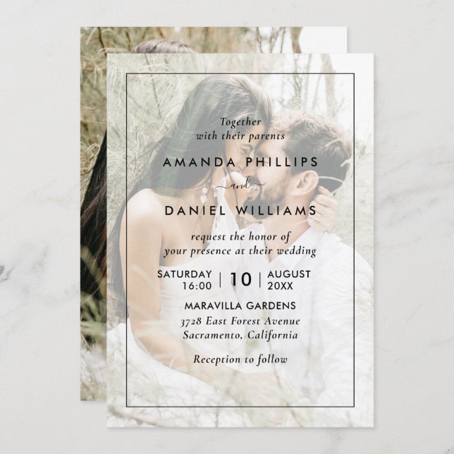 Invitación Elegante foto moderna Boda blanco y negro (Anverso / Reverso)