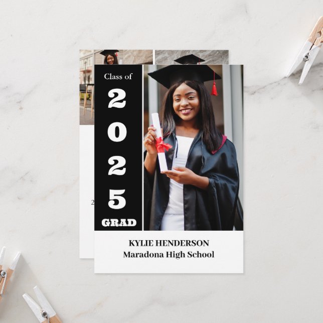 Invitación Elegante foto moderna de graduación (Anverso/Reverso In Situ)