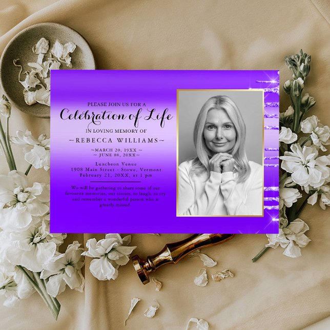 Invitación Elegante foto moderna púrpura celebración de la vi (Subido por el creador)