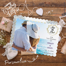 Invitación Elegante foto moderna salve la floral de oro de la