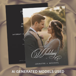 Invitación Elegante Foto Moderno Código QR Boda Romance Escri