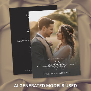 Invitación Elegante Foto Moderno Script Minimalista Boda QR