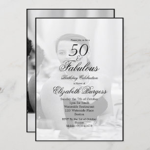 Invitación Elegante foto negro y blanco 50 y fabuloso