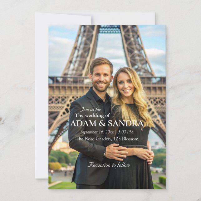 Invitación Elegante foto Overlay Boda blanco moderno (Anverso)