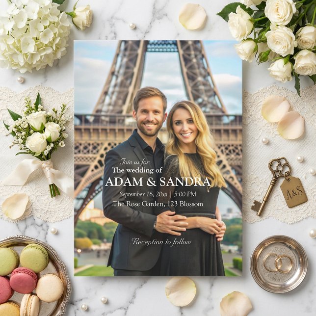 Invitación Elegante foto Overlay Boda blanco moderno (Subido por el creador)