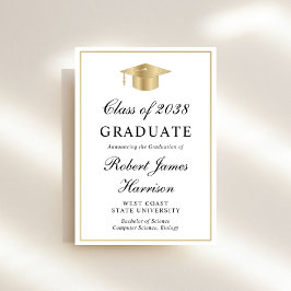 Invitación Elegante Foto Partido de Graduación de Oro Blanco