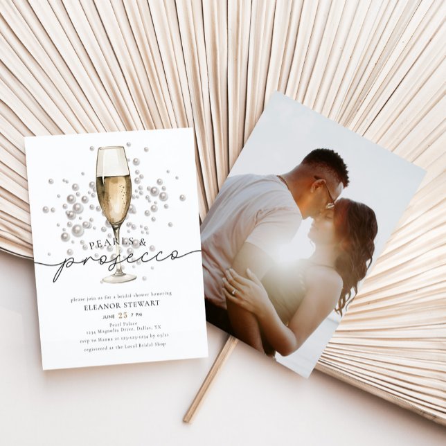 Invitación Elegante foto Perlas y ducha de novia Prosecco (Subido por el creador)