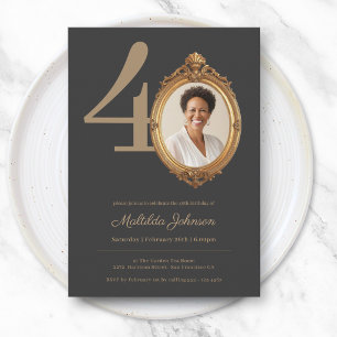 Invitación Elegante Foto Personalizada Cumpleaños 40 de Oro