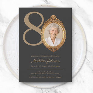 Invitación Elegante Foto Personalizada Cumpleaños 80 Dorado