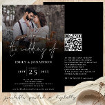 Invitación Elegante Foto QR Código Script Boda Negro<br><div class="desc">Elegante Foto QR Código Script Boda Negro. Con un código QR en el sitio web de su boda en la parte posterior para que sus invitados puedan ver todos los detalles en línea sin necesidad de gabinetes separados. Su código QR se generará automáticamente para actualizar el código de ejemplo en...</div>