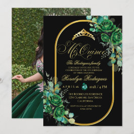 Invitación Elegante Foto Quinceanera Aniversario verde negro