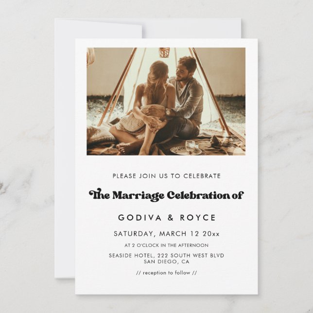 Invitación Elegante foto retro de celebración del matrimonio (Anverso)