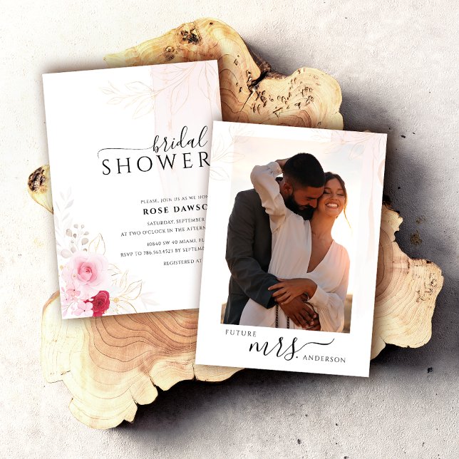 Invitación Elegante Foto Rojo Rosa Y Dorado Ducha De Novias F (Subido por el creador)