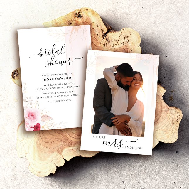 Invitación Elegante Foto Rojo Rosa Y Dorado Ducha De Novias F (Subido por el creador)
