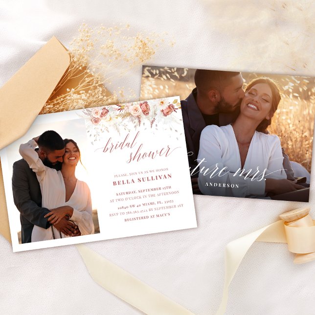 Invitación Elegante foto Rosa agitado ducha de novia floral (Subido por el creador)