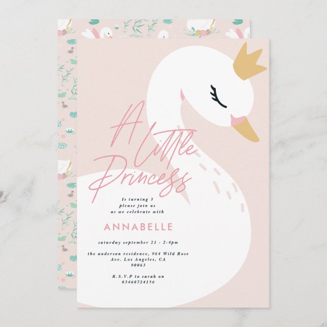 Invitación Elegante foto rosa de chica hermosa cisne niños (Anverso / Reverso)