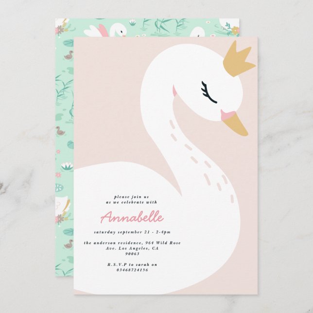 Invitación Elegante foto rosa de chica hermosa cisne niños (Anverso / Reverso)