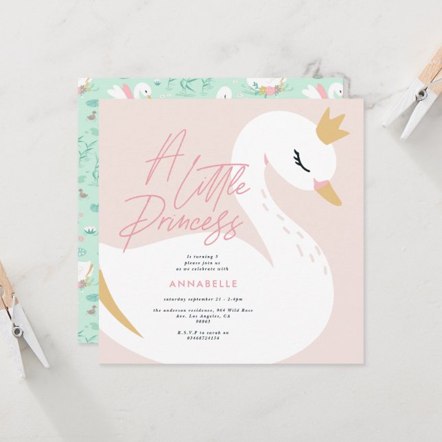 Invitación Elegante foto rosa de chica preciosa bebé cisne i (Anverso/Reverso In Situ)
