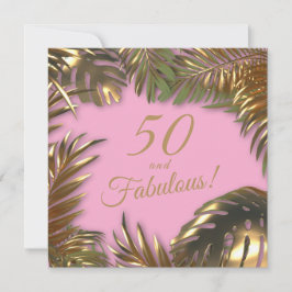 Invitación Elegante foto rosa dorada 50 fabuloso cumpleaños